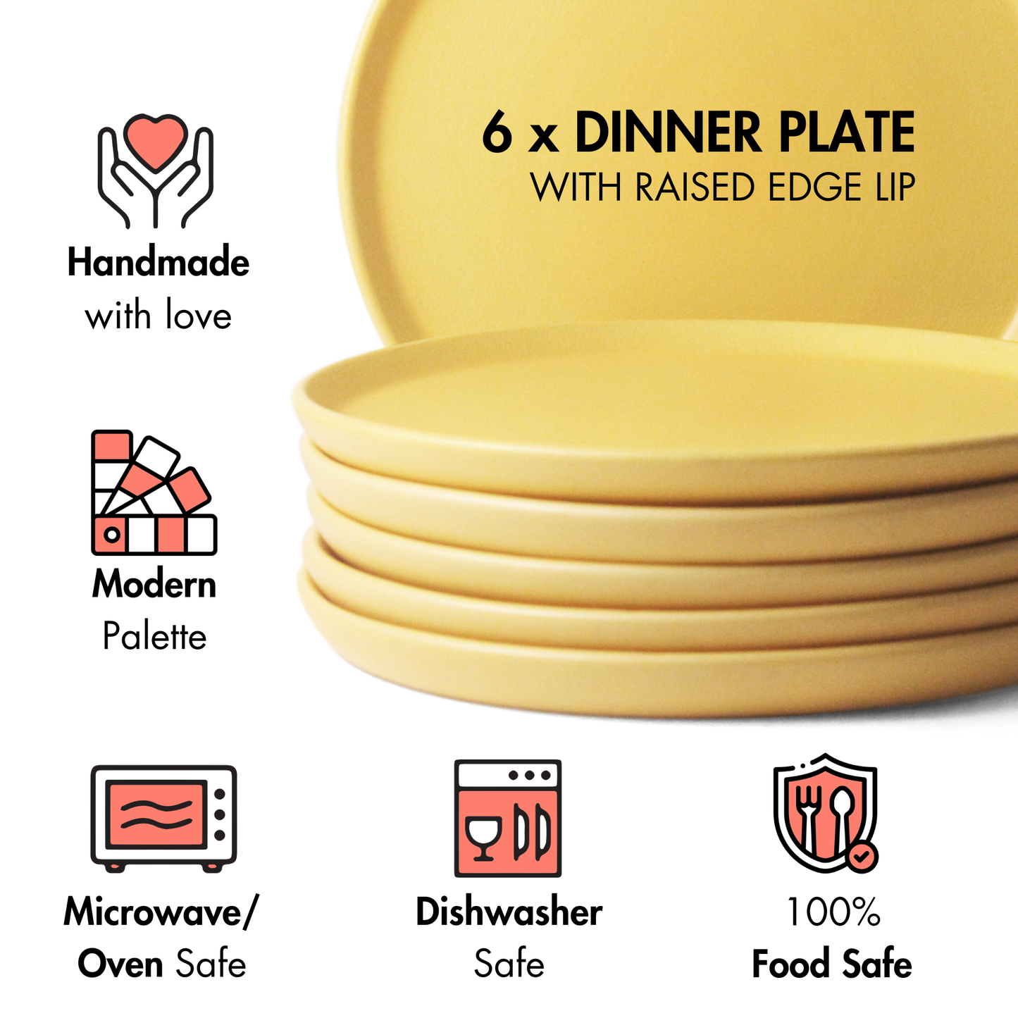 Aamras Yellow Dinner Plate - Set of 6