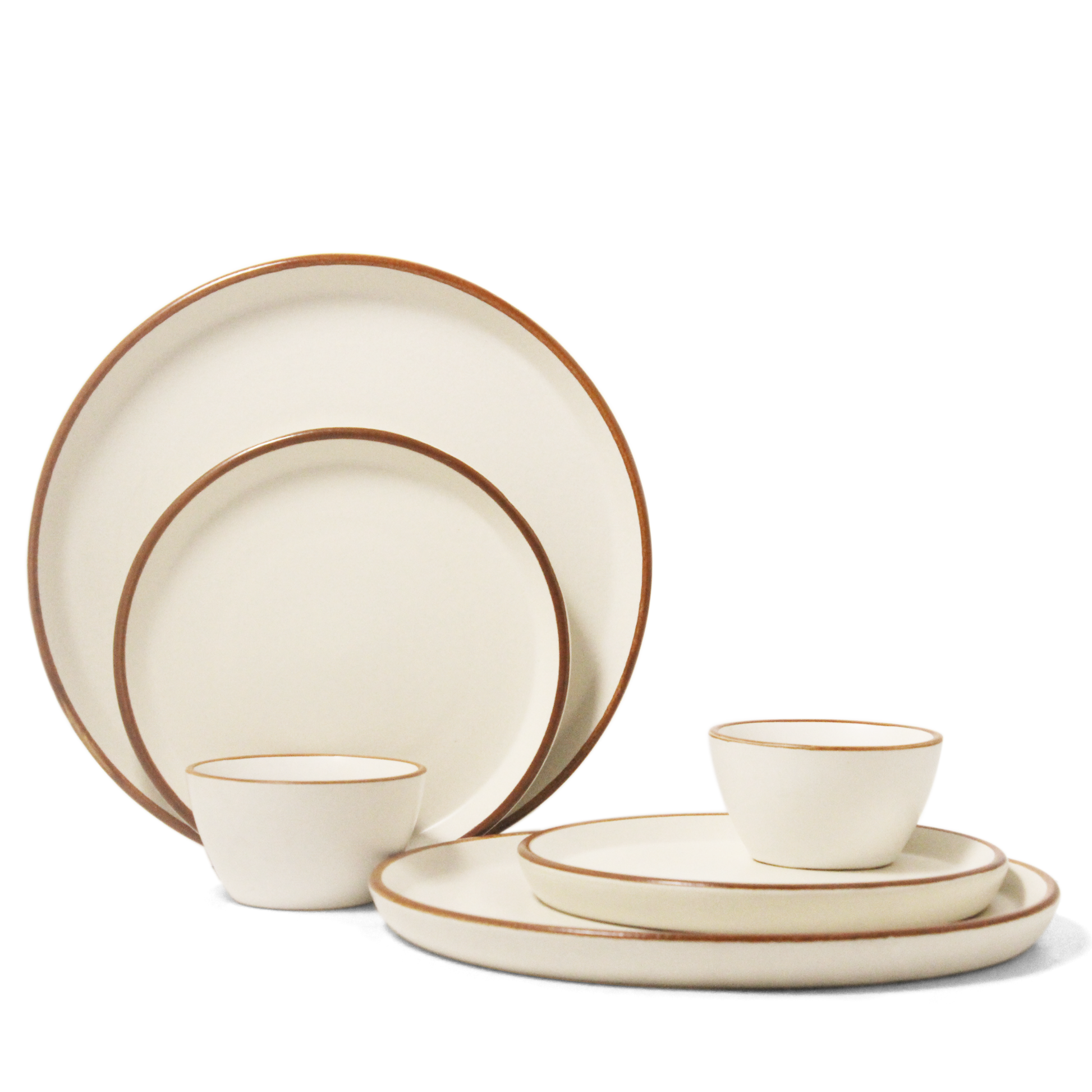 Ceramic Piece Couples' Dinner Set Vanilla Biscuit Dinner Plates, Side Plates, Katori Bowls