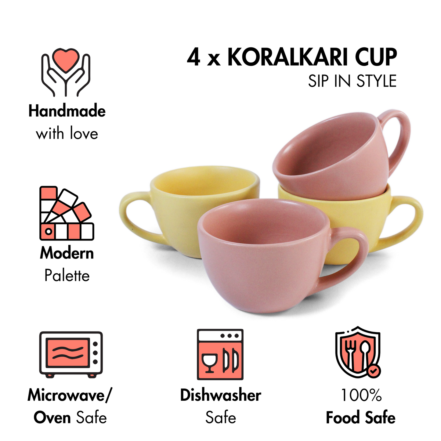 Aamras Yellow + Flamingo Pink Cup - Set of 4