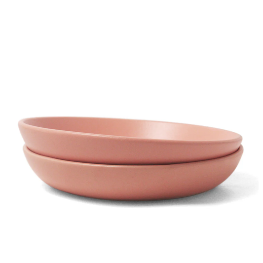 Ceramic Pasta Bowls | Set of 2 | Flamingo Pink | Flat Bowls for Pasta, Salads |