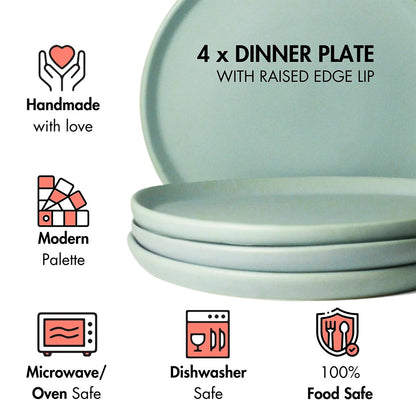 Ceramic Dinner Plates | Set of 4 | Almost Blue | Rim Plates for Daily Dining & Hosting |