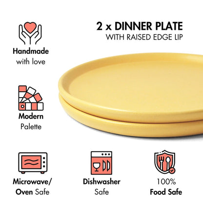 Ceramic Dinner Plates | Set of 2 | Aamras Yellow | Rim Plates for Daily Dining & Hosting |