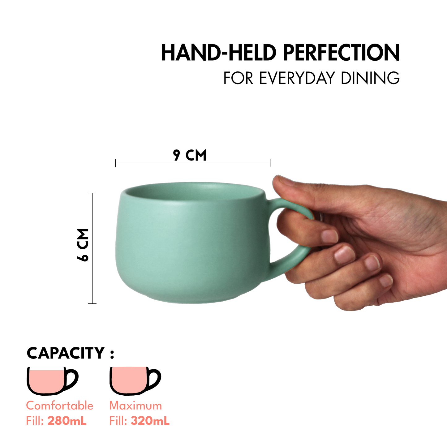 Ceramic Coffee Mugs | Set of 2 | Almost Blue | 320ml Cappuccino Mugs |