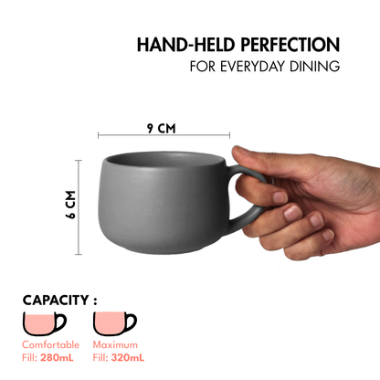 Ceramic Coffee Mugs | Set of 2 | Pebble Grey | 320ml Cappuccino Mugs |
