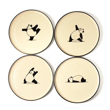 Ceramic Snack Plates | Set of 4 | Handpainted  Panda Yoga Art | 8 Inch Side Plates for Snacks & Appetisers |